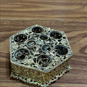 Vintage Ornate Gold Floral Filigree Hexagon Lipstick Holder